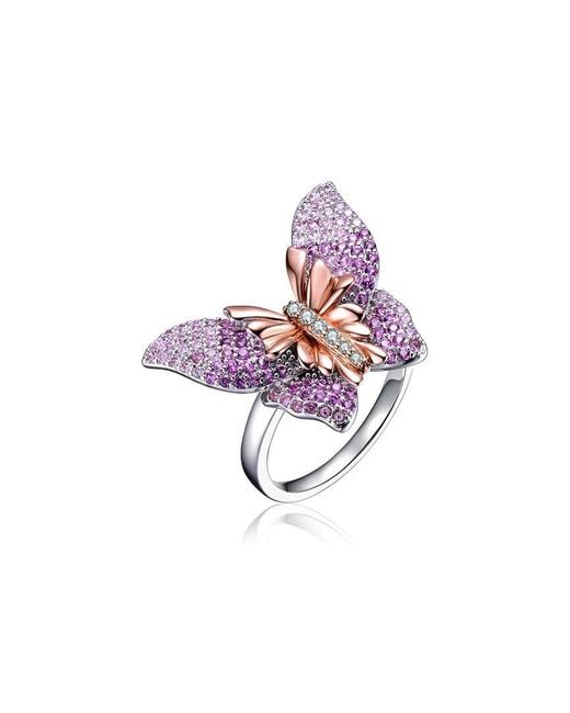 Genevive Jewelry White Two-tone Over Silver Cz Butterfly Ring