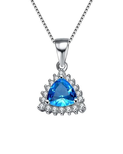 Genevive Jewelry Blue Silver Cz Necklace