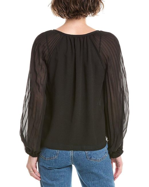 Bella Dahl Black Pleated Raglan Blouse