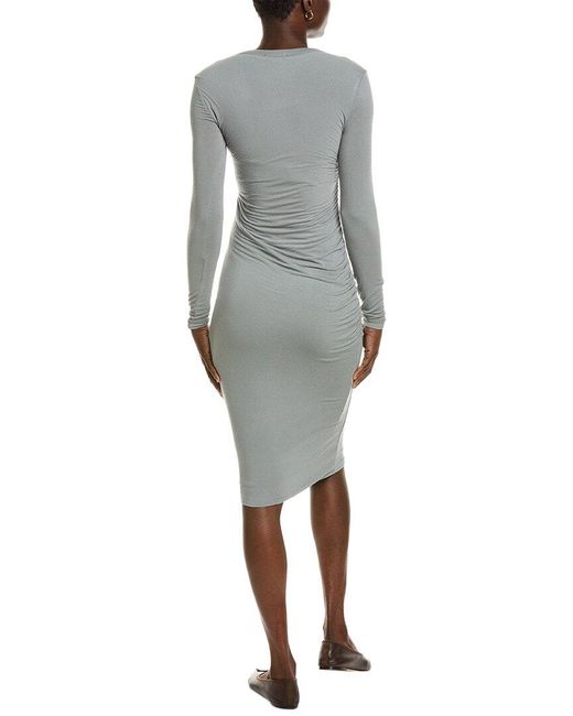 James Perse Gray Stretch Ruched Double Layer Midi Dress