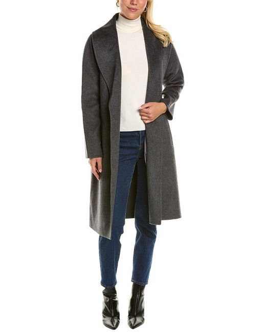 Forte Black Shawl Collar Wool & Cashmere-blend Coat