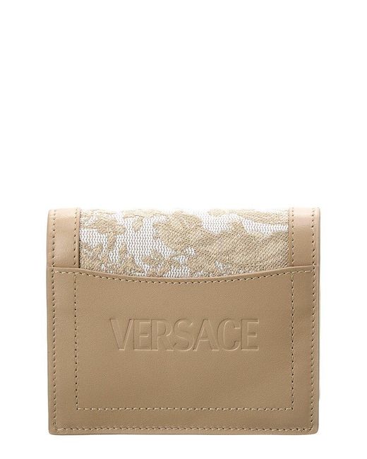 Versace Natural Canvas & Leather Bifold French Wallet