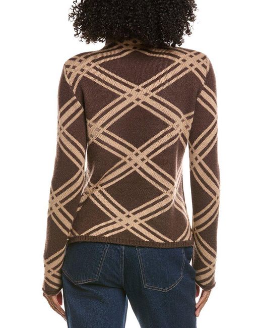 Hannah Rose Black Plaid Funnel Neck Wool & Cashmere-Blend Sweater