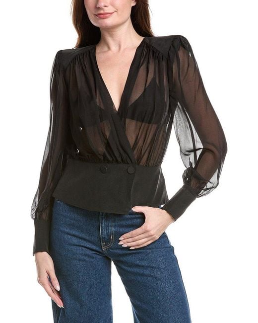 L'Agence Black Yan Front Wrap Blouse