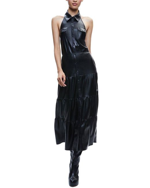 Alice + Olivia Black Alice + Olivia Miranda Halter Tiered Midi Dress