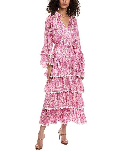 Beulah London Pink Tiered Maxi Dress