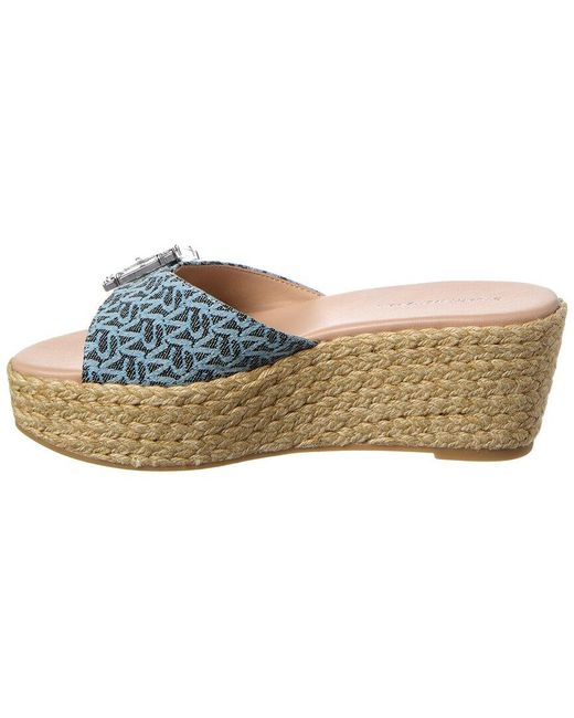 Stuart Weitzman Blue June 75 Leather & Canvas Wedge Slide