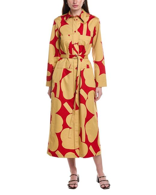 Marimekko Red Molla Unikko Button Front Maxi Dress