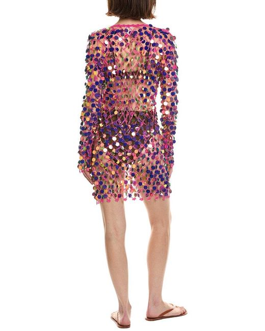 MILLY Red Sequin Crochet Mini Dress