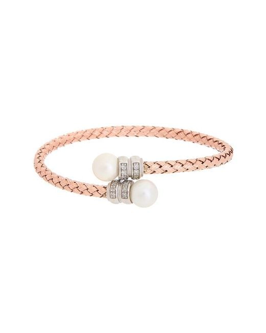Meshmerise White 18k Rose Gold Vermeil 0.15 Ct. Tw. Diamond Pearl Mesh Bangle Bracelet