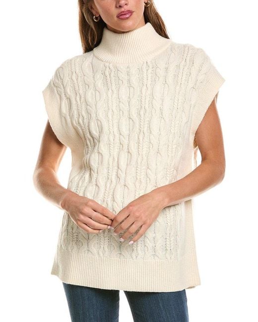 525 America Natural Wool & Cashmere-Blend Mock Neck Cable Vest