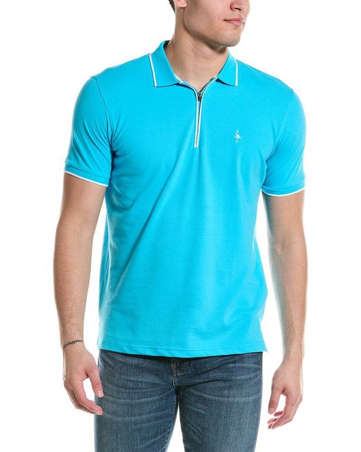 Tailorbyrd Blue Pique Zip Polo Shirt for men