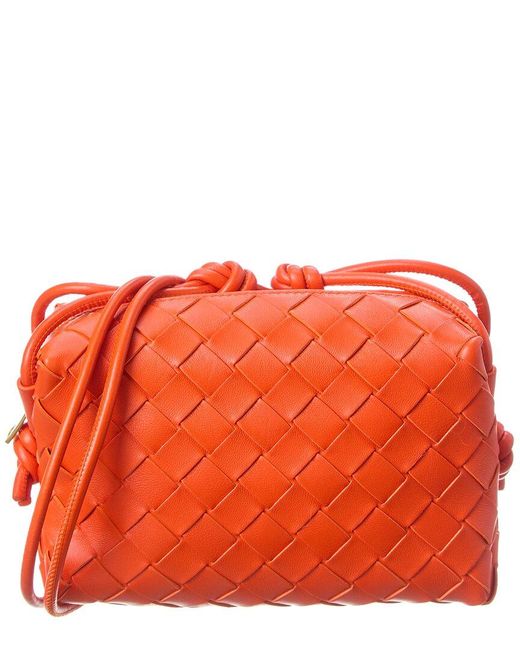 Bottega Veneta Orange Loop Mini Intrecciato Leather Camera Bag