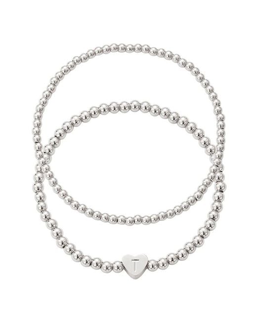 Adornia White Plated Ball Bead Initial Bracelet Set