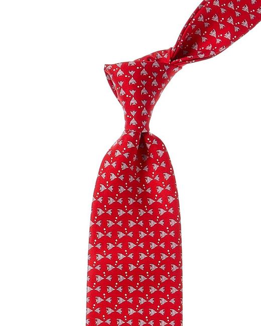 Ferragamo Red Fish Silk Tie for men
