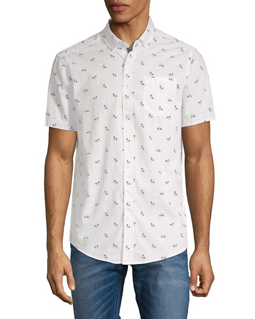 Report Collection White Bicycle-print Cotton Button-down Shirt for men