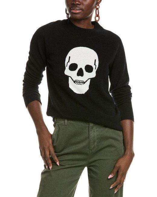 27 Miles Malibu Black Center Front Intarsia Skull Cashmere Sweater