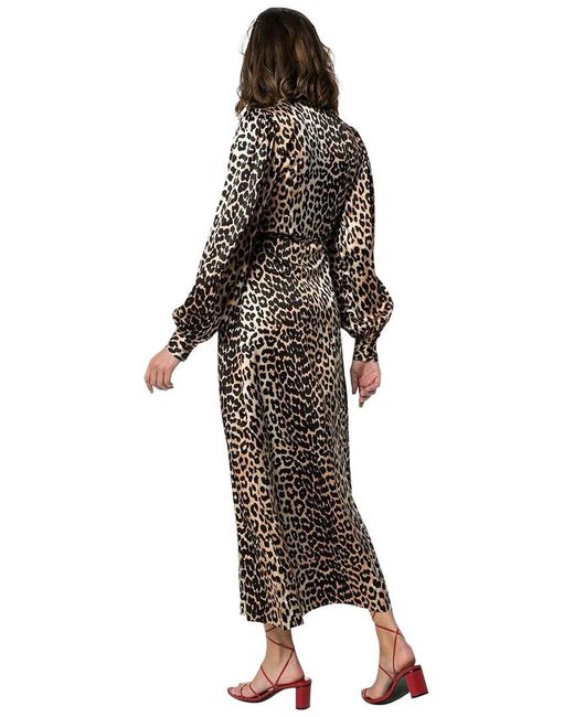 Ganni Brown 3/4-Sleeve Wrap Silk-Blend Maxi Dress