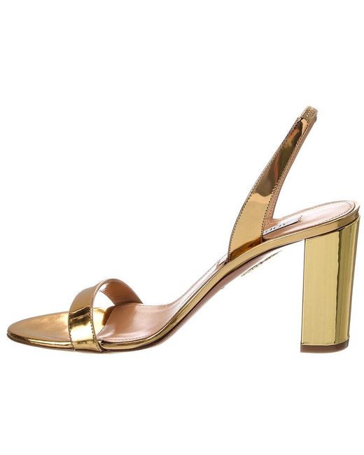 Aquazzura Metallic So Nude Block 85 Leather Slingback Sandal