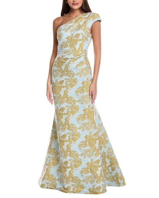 Rene Ruiz Green One-Shoulder Jacquard Gown