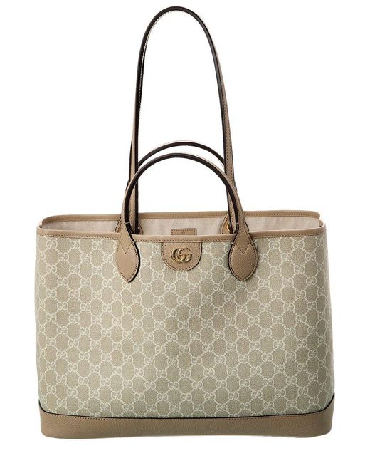 Gucci Natural Ophidia Medium GG Supreme Canvas & Leather Tote