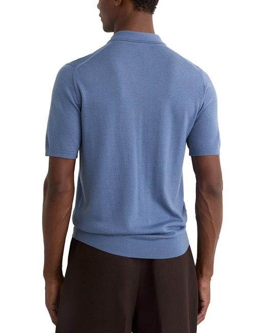 Reiss Blue Duchie Open Collar Mer Wool Sweater for men