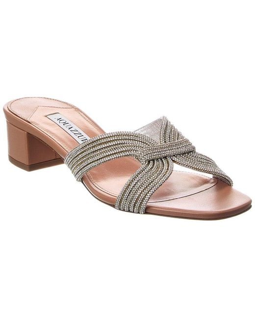 Aquazzura Pink Crystal Muse 35 Leather Sandal