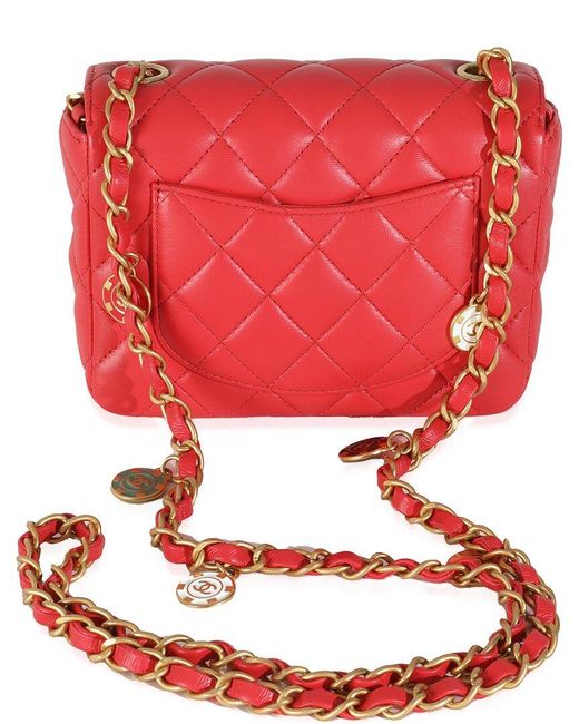 Chanel Red Pink Quilted Leather Coco Pins Mini Flap Bag (authentic Pre-loved)