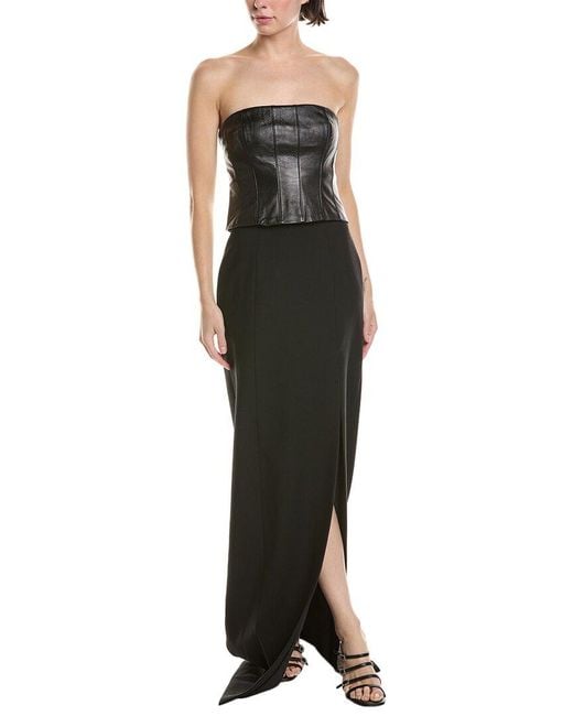 Cinq À Sept Black Adriana Leather-Trim Midi Dress