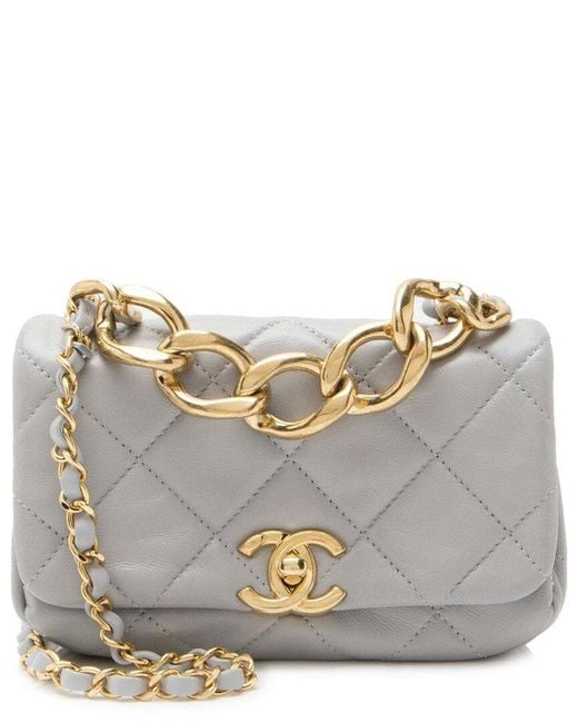 Chanel Gray Blue Lambskin Small Color Match Flap Bag (authentic Pre-loved)