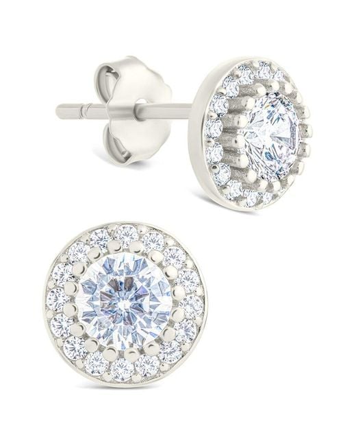 Sterling Forever White Silver Cz Round Cut Brilliant Halo Stud Earrings
