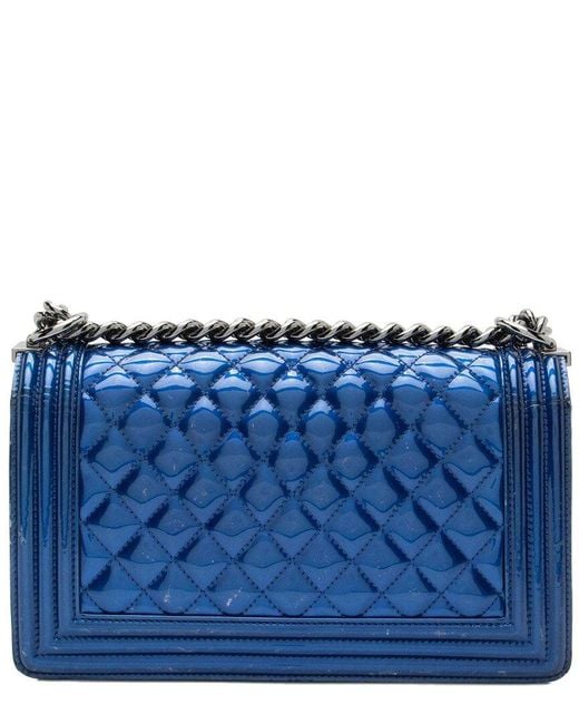 Chanel Blue Patent Leather Old Medium Boy Bag (authentic Pre-loved)