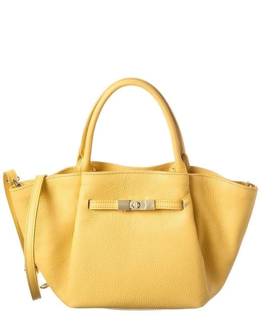 Italian Leather Yellow Top Handle Tote