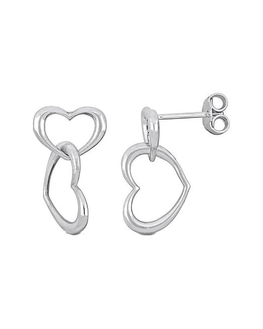 Italian Silver Metallic Double Heart Drop Earrings