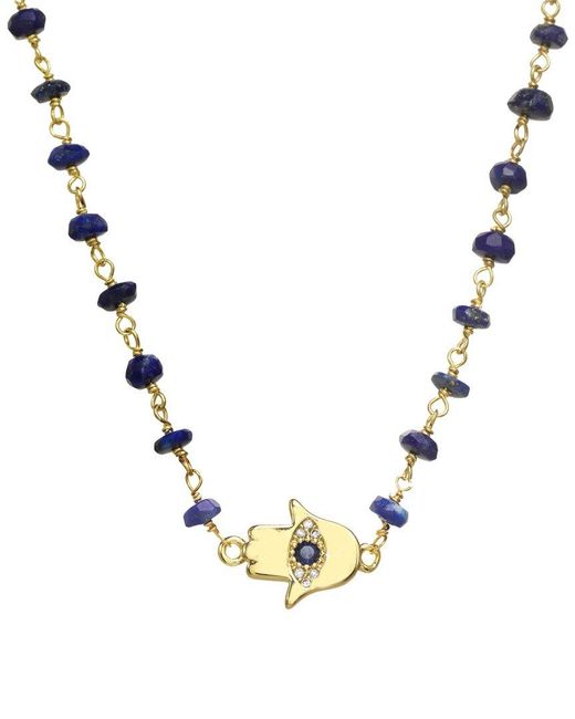 Rachel Reinhardt Jewelry Metallic 14K Over Lapis Hamsa Necklace