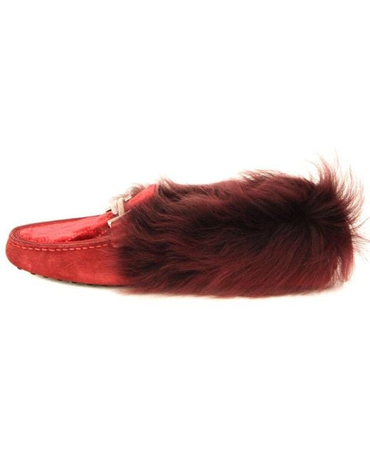 Tod's Red Tods Gommino Suede & Velvet Moccasin