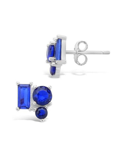 Sterling Forever Blue Silver Cz Cluster Studs