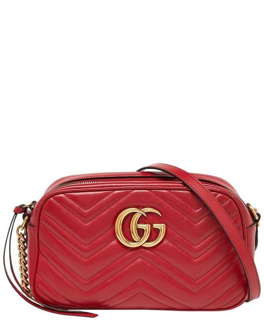 Gucci Red Matelasse Leather Small Marmont Shoulder Bag (Authentic Pre-Owned)