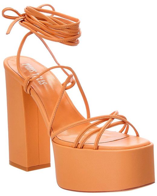 Paris Texas Orange Malena Leather Platform Sandal