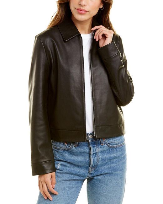 Theory Black Clean Crop Leather Jacket