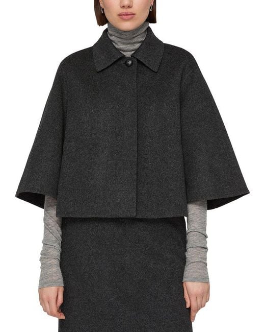 Lafayette 148 New York Black Elbow Sleeve Cropped Wool & Cashmere-Blend Jacket