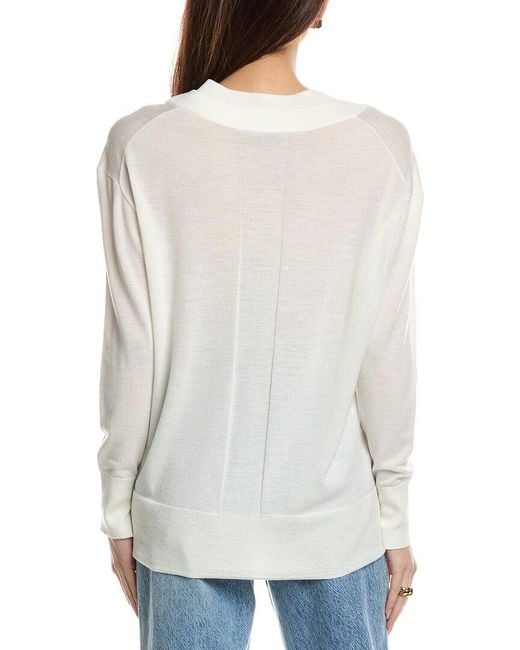 AllSaints White Bern V-Neck Wool Sweater