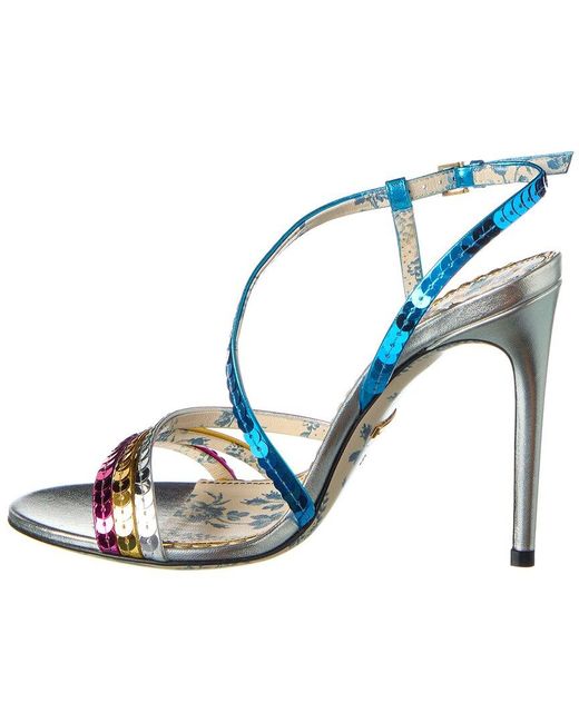 Gucci Sequin Leather Sandal in Blue Lyst
