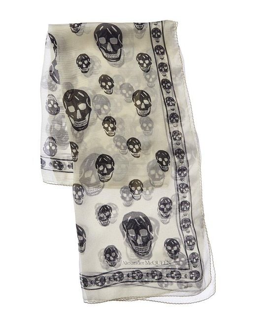 McQueen Gray Skull Silk-blend Scarf for men