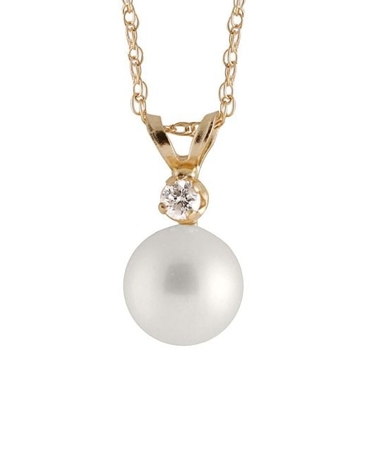 Masako Pearls White 14k 0.10 Ct. Tw. Diamond & 8-9mm Akoya Pearl Necklace