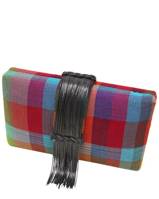 Simitri Red Madras Fringe Clutch