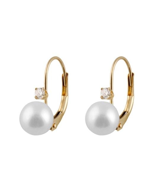 Splendid Metallic 14k 0.05 Ct. Tw. Diamond & 7-7.5mm Akoya Pearl Drop Earrings