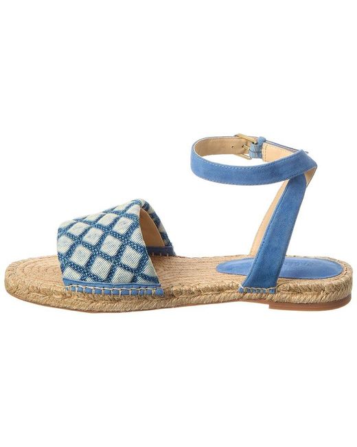 L'Agence Blue Grece Ankle Strap Denim & Suede Sandal