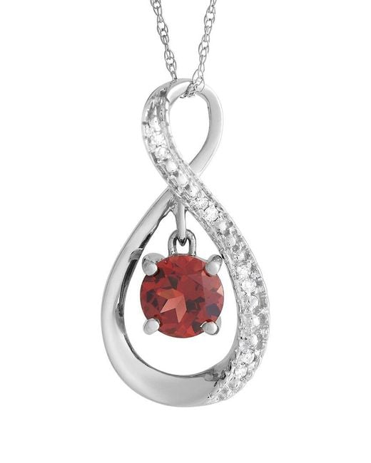 Gemstones White 14k 0.03 Ct. Tw. Diamond & Garnet Pendant Necklace
