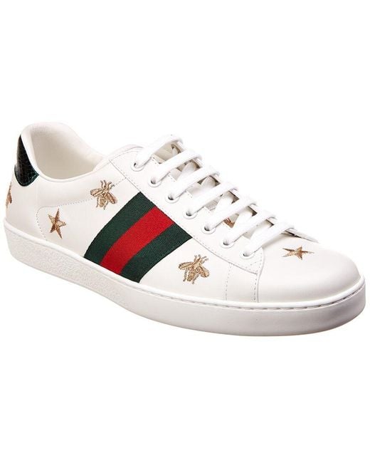 Gucci White Ace Embroidered Bee Leather Sneaker for men